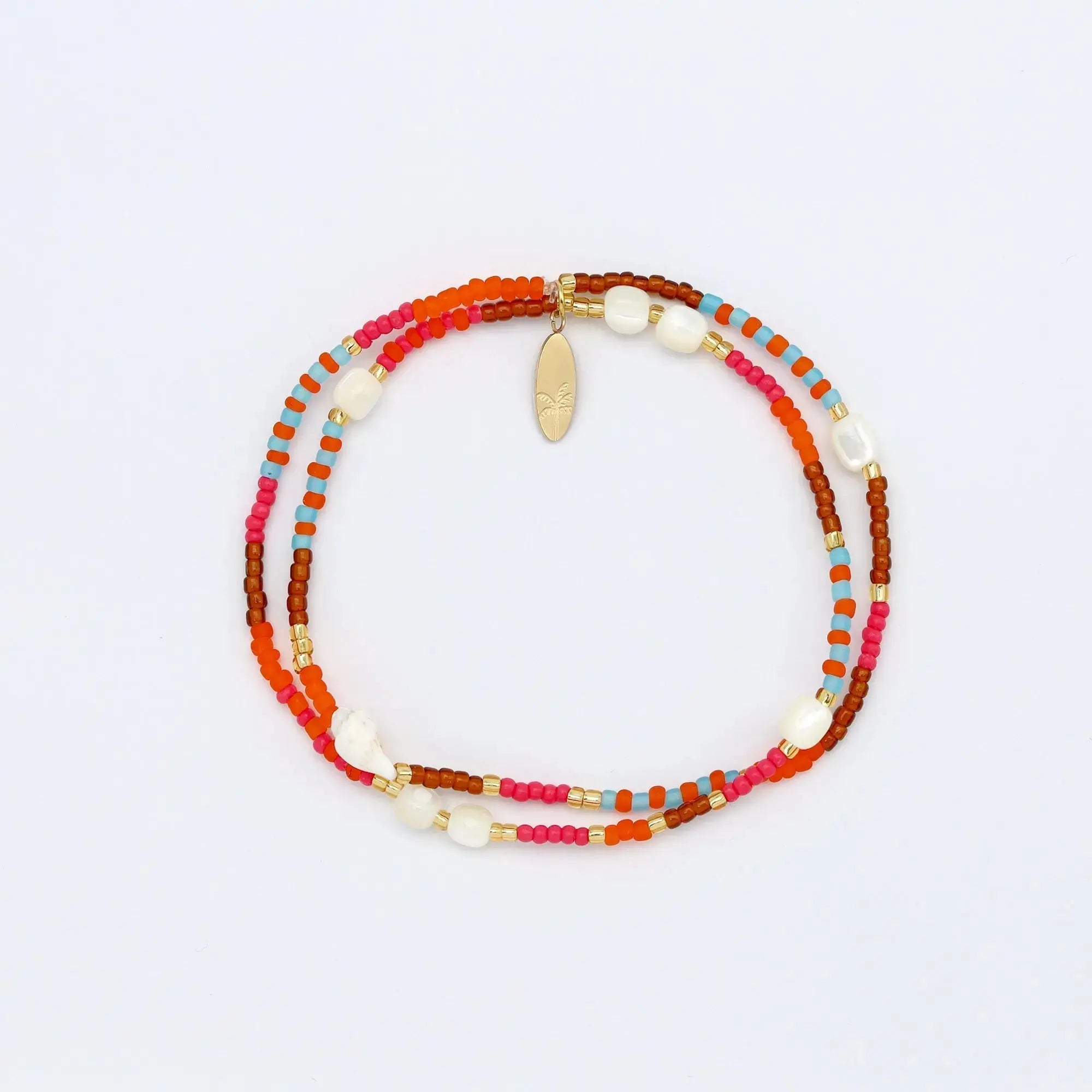 Pineapple Island Tropis Golden Hour Beaded Bracelet - Orange/Pink/White