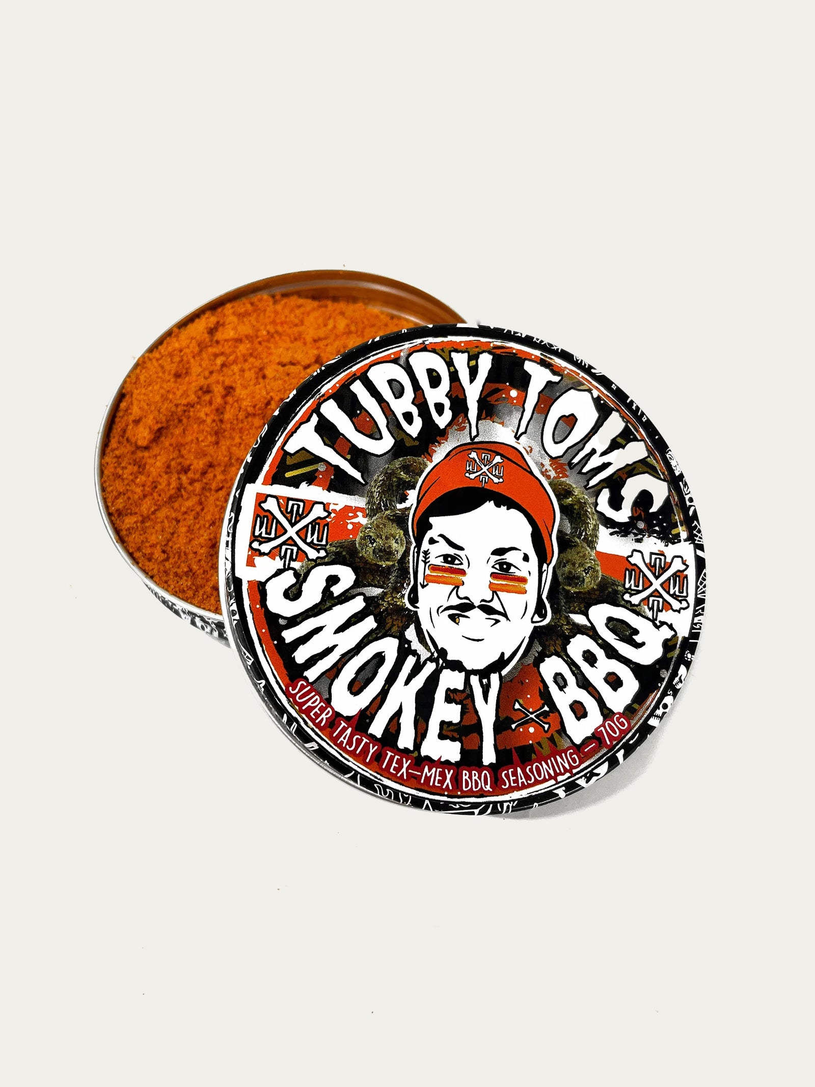 Tubby Tom's Smokey BBQ seasoning container on a white background