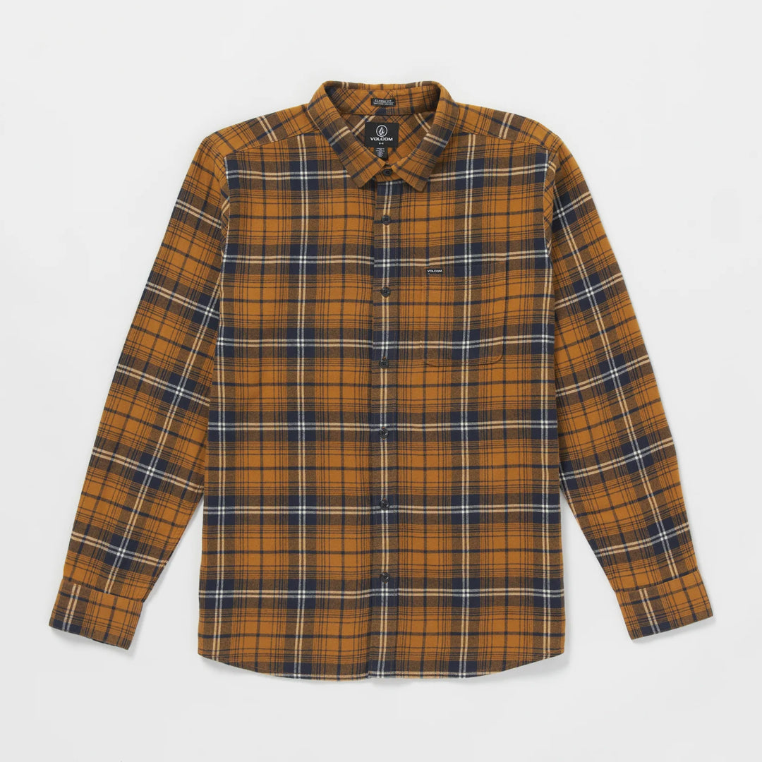 Volcom Mens Caden Plaid Long Sleeve Shirt - Chestnut Brown - ManGo Surfing