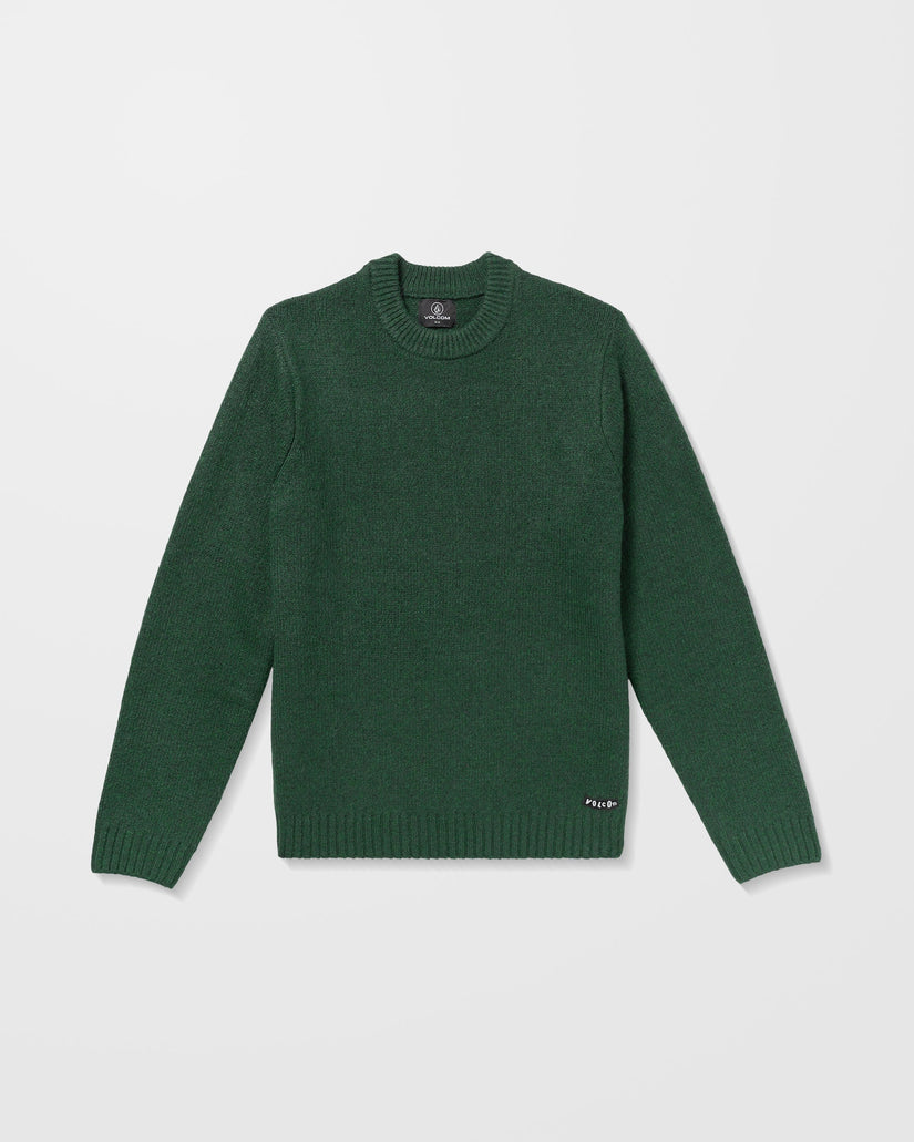 Volcom Green sweater on a light gray background