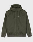Green hooded jacket on a light gray background