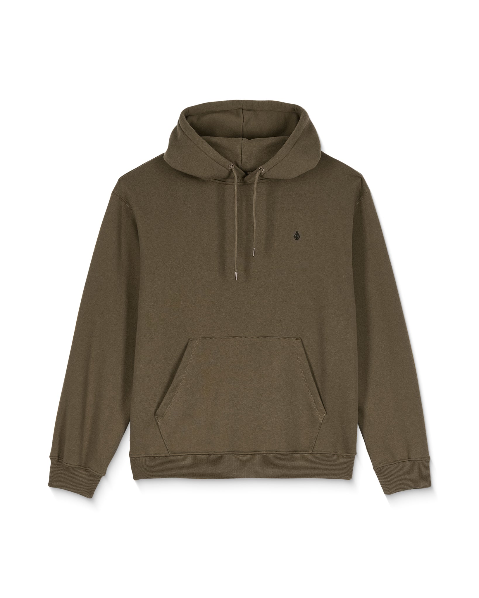 Green hoodie with a small black logo on a white background