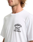 Man wearing a white t-shirt with a graphic design on a white background