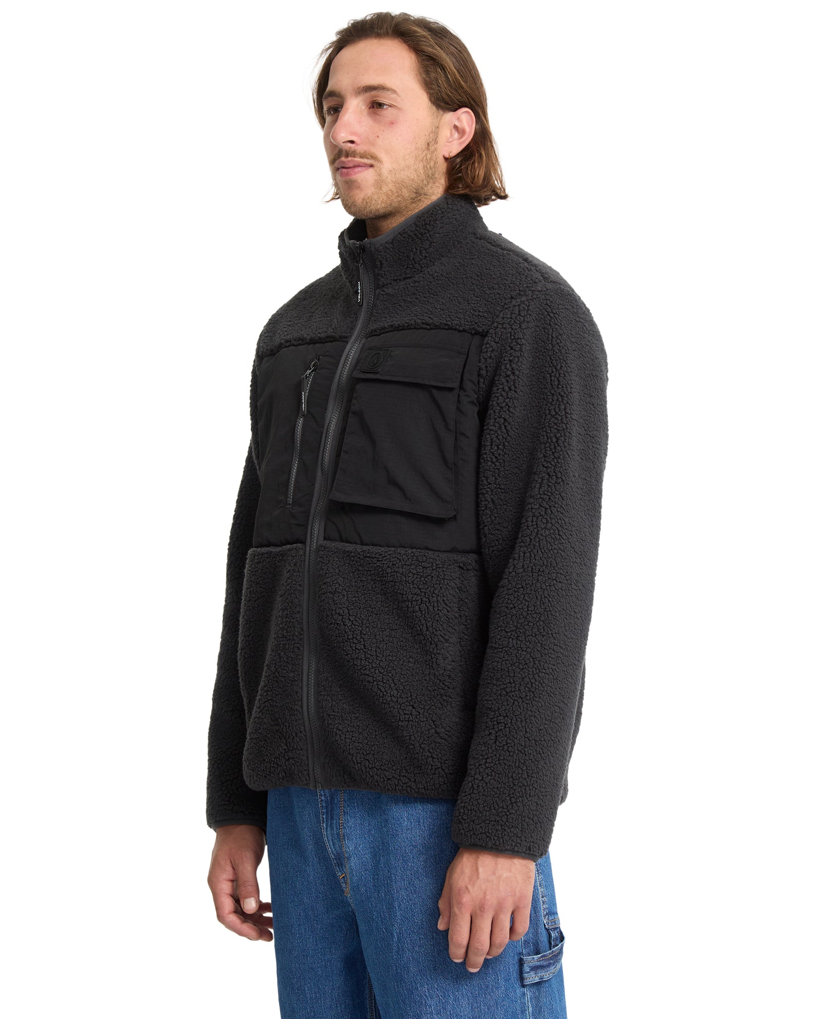 Man wearing a black jacket with a white background