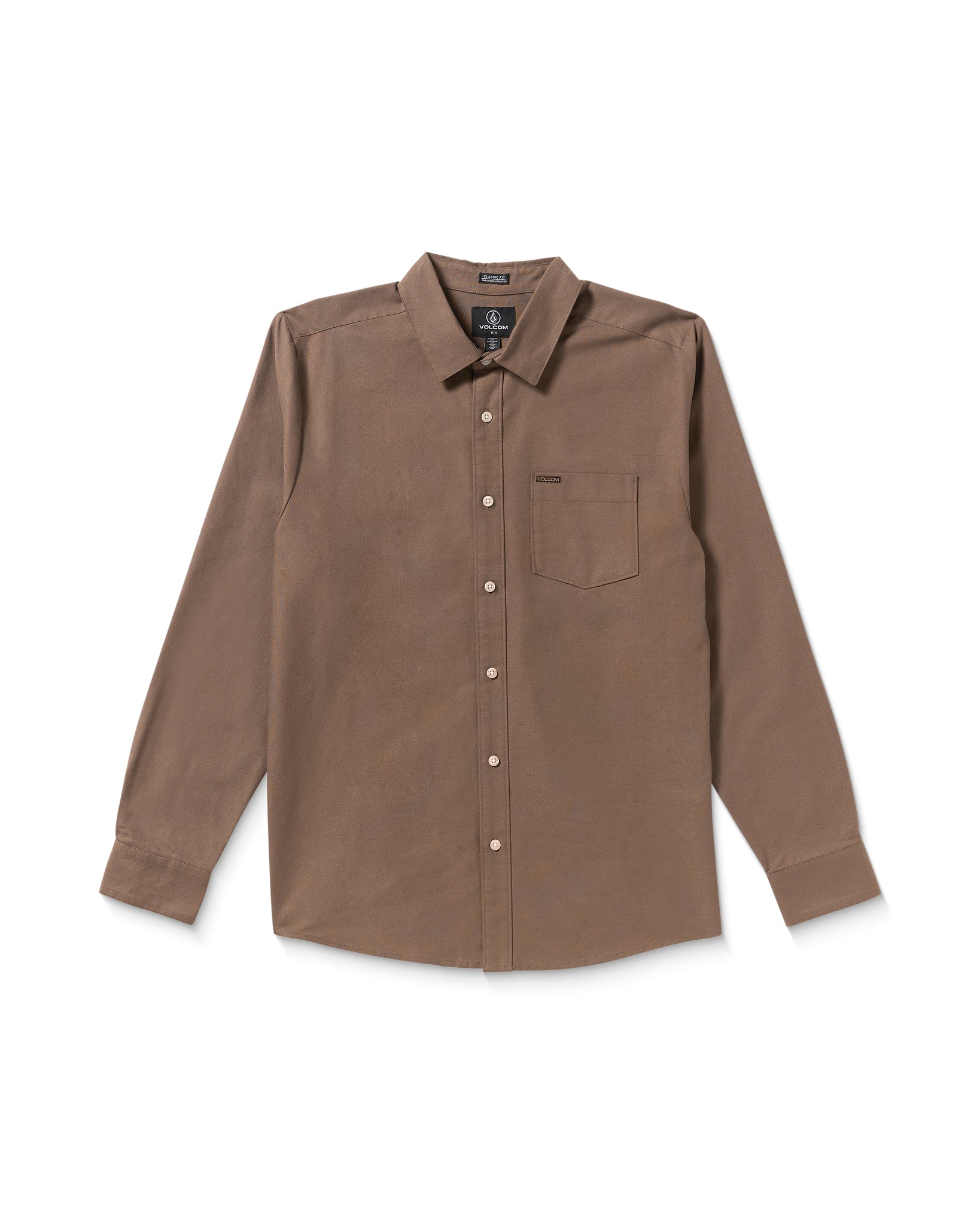 Brown button-up shirt on a white background