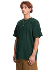 Man wearing a green t-shirt on a white background