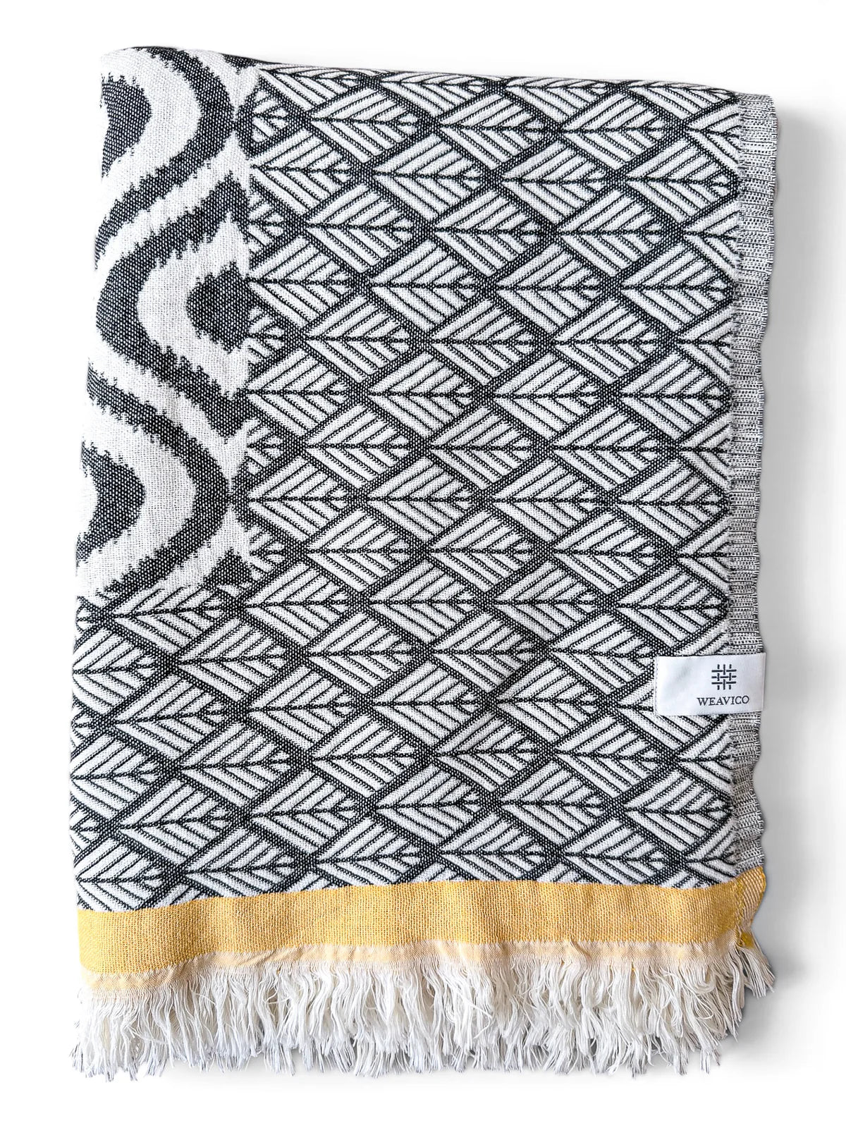 Weavico - Turkish Throw Blanket 100% Cotton - Black/Mustard