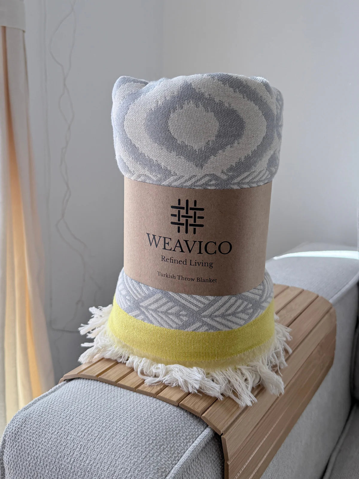 Weavico - Turkish Throw Blanket 100% Cotton - Grey/Yellow