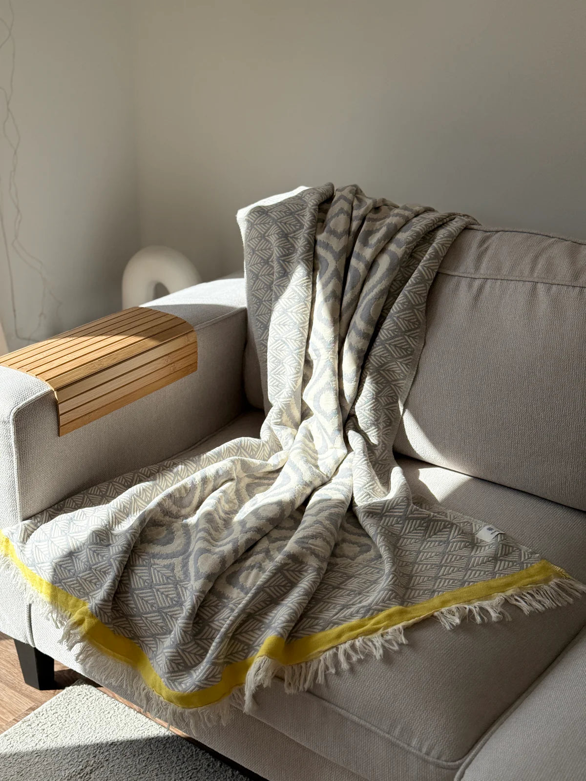 Weavico - Turkish Throw Blanket 100% Cotton - Grey/Yellow