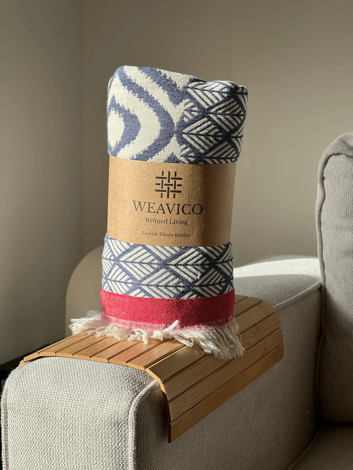 Weavico - Turkish Throw Blanket 100% Cotton - Navy/Red