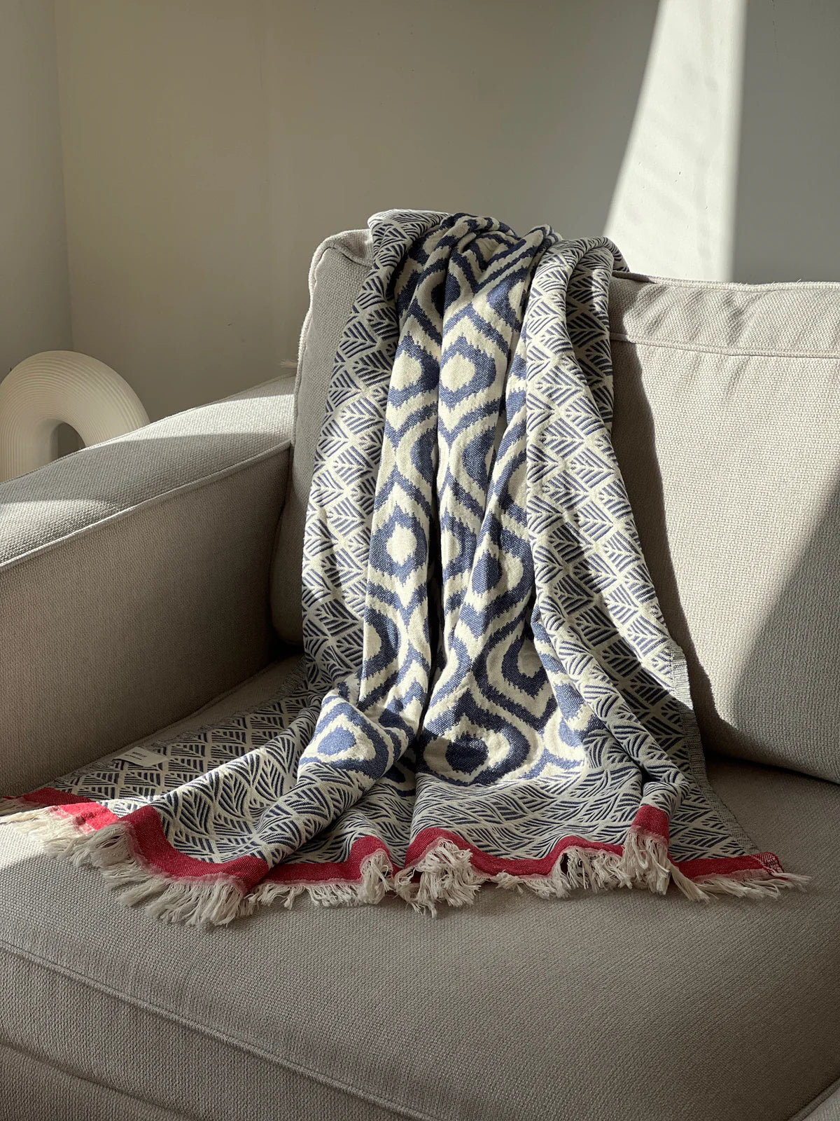 Weavico - Turkish Throw Blanket 100% Cotton - Navy/Red