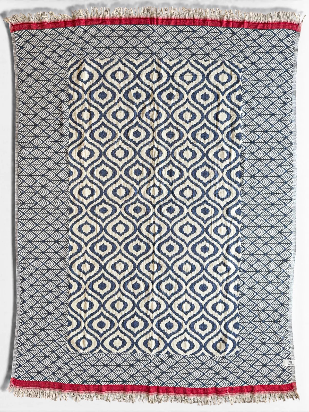Weavico - Turkish Throw Blanket 100% Cotton - Navy/Red