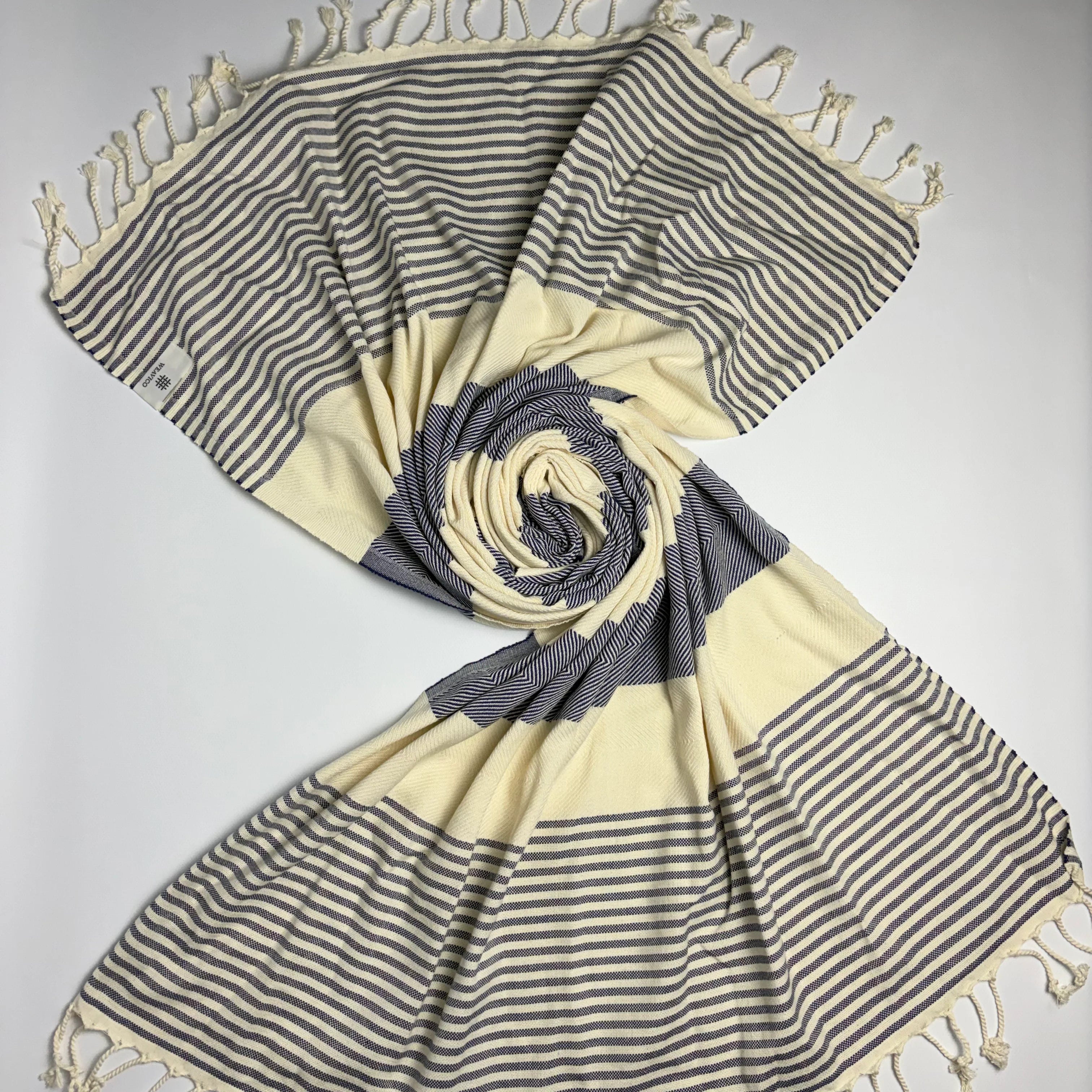 Weavico - Stripe Turkish Beach Towel - 100% Cotton - Navy
