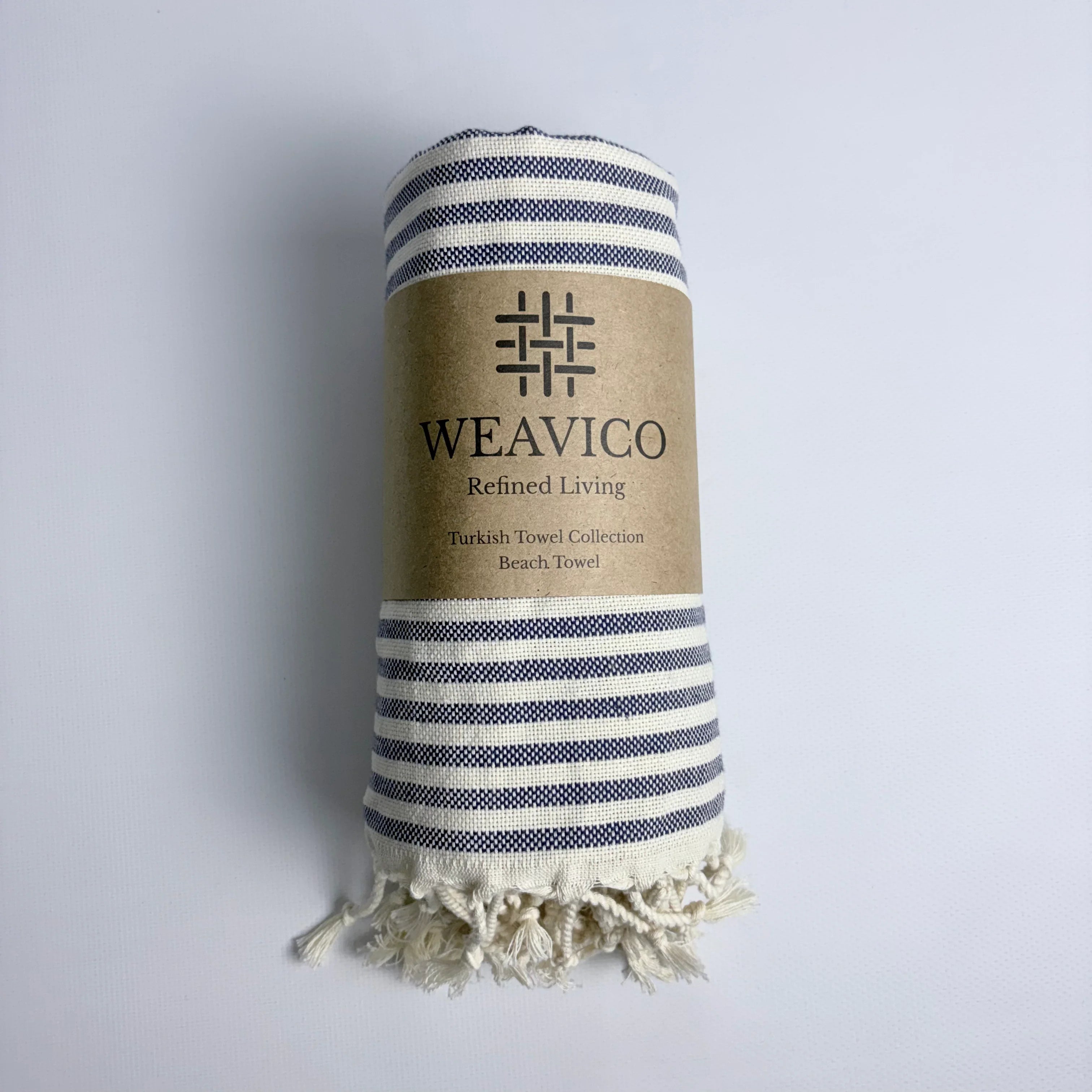 Weavico - Stripe Turkish Beach Towel - 100% Cotton - Navy