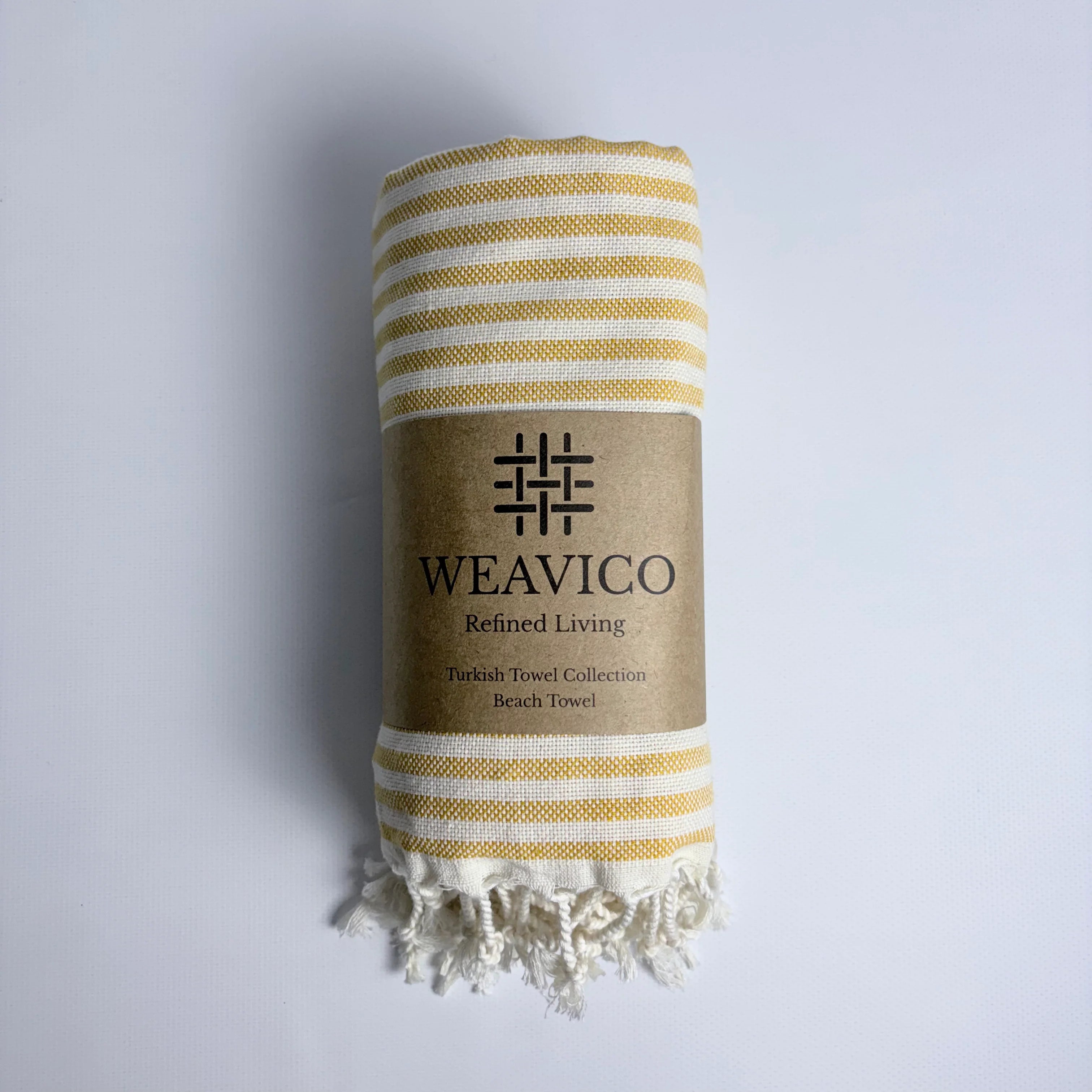 Weavico - Stripe Turkish Beach Towel - 100% Cotton - Mustard