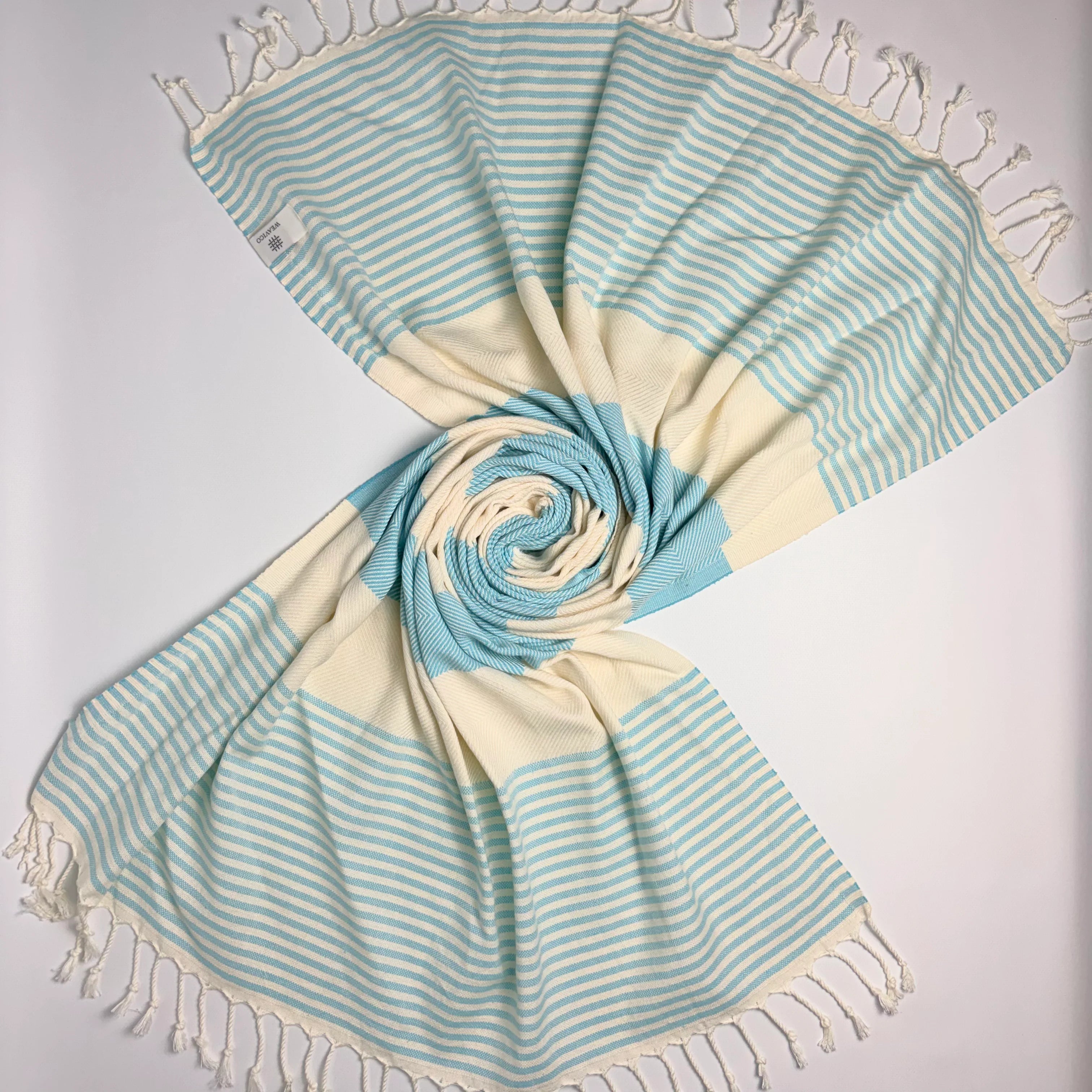 Weavico - Stripe Turkish Beach Towel - 100% Cotton - Turquoise