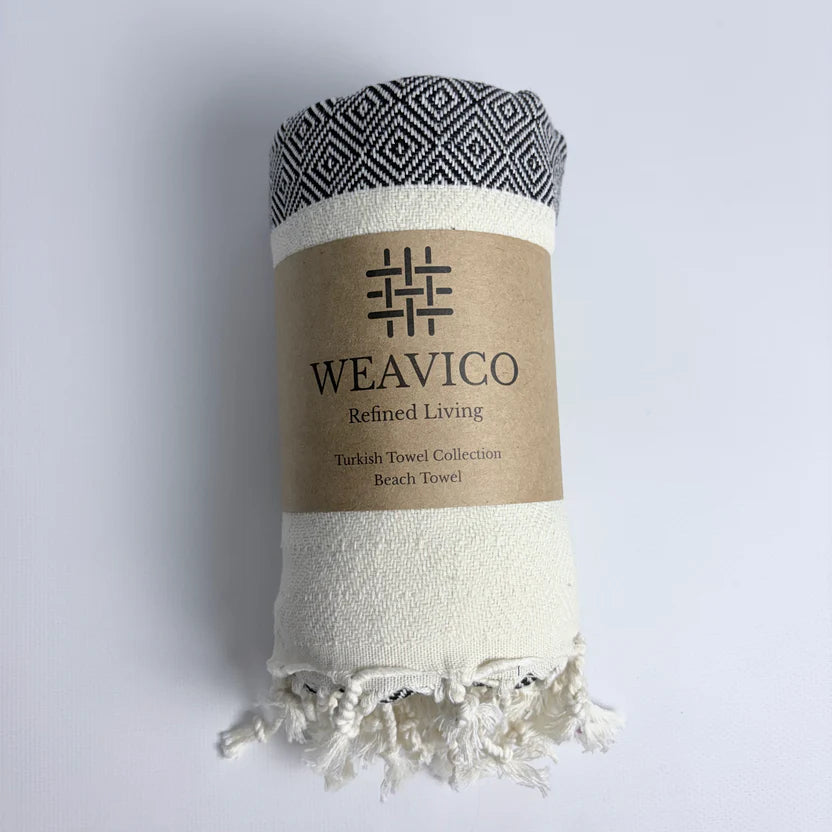 Weavico - Diamond Turkish Beach Towel - 100% Cotton - Black