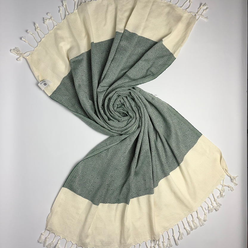 Weavico - Diamond Turkish Beach Towel - 100% Cotton - Dark Green
