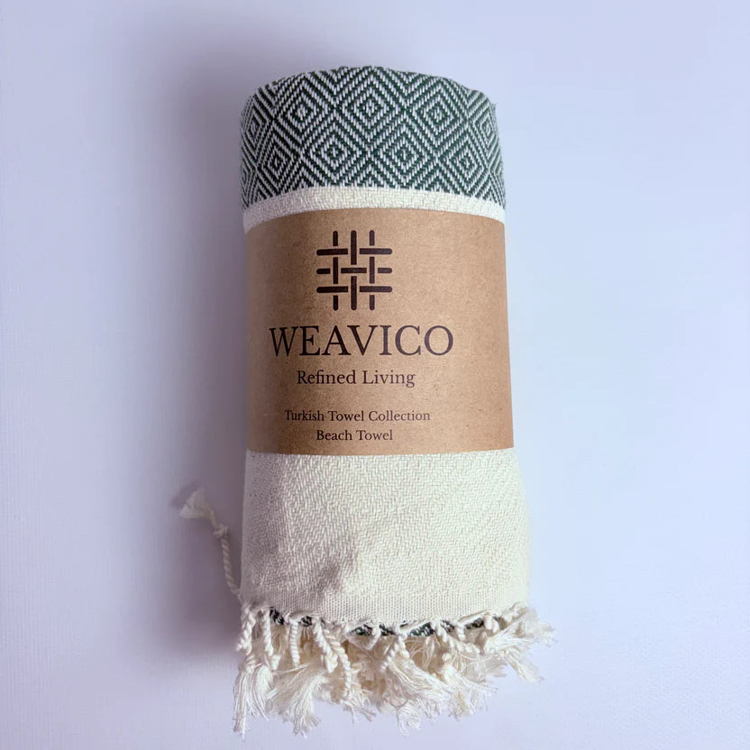 Weavico - Diamond Turkish Beach Towel - 100% Cotton - Dark Green