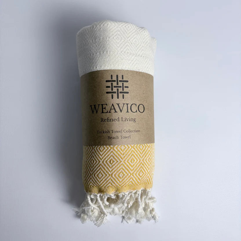 Weavico - Diamond Turkish Beach Towel - 100% Cotton - Mustard
