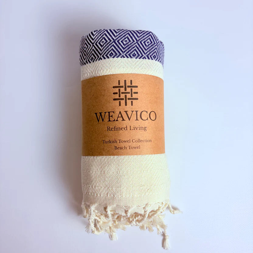 Weavico - Diamond Turkish Beach Towel - 100% Cotton - Navy