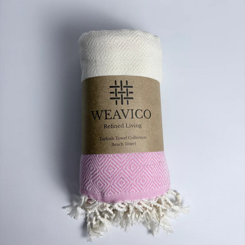 Weavico - Diamond Turkish Beach Towel - 100% Cotton - Pink