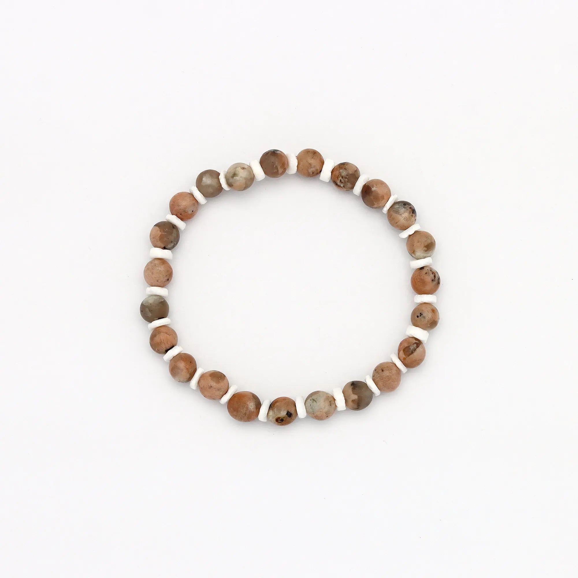 Pineapple Island Puncak Jaya Rhodonite Stretchy Bracelet - Natural Stone Pale Tones