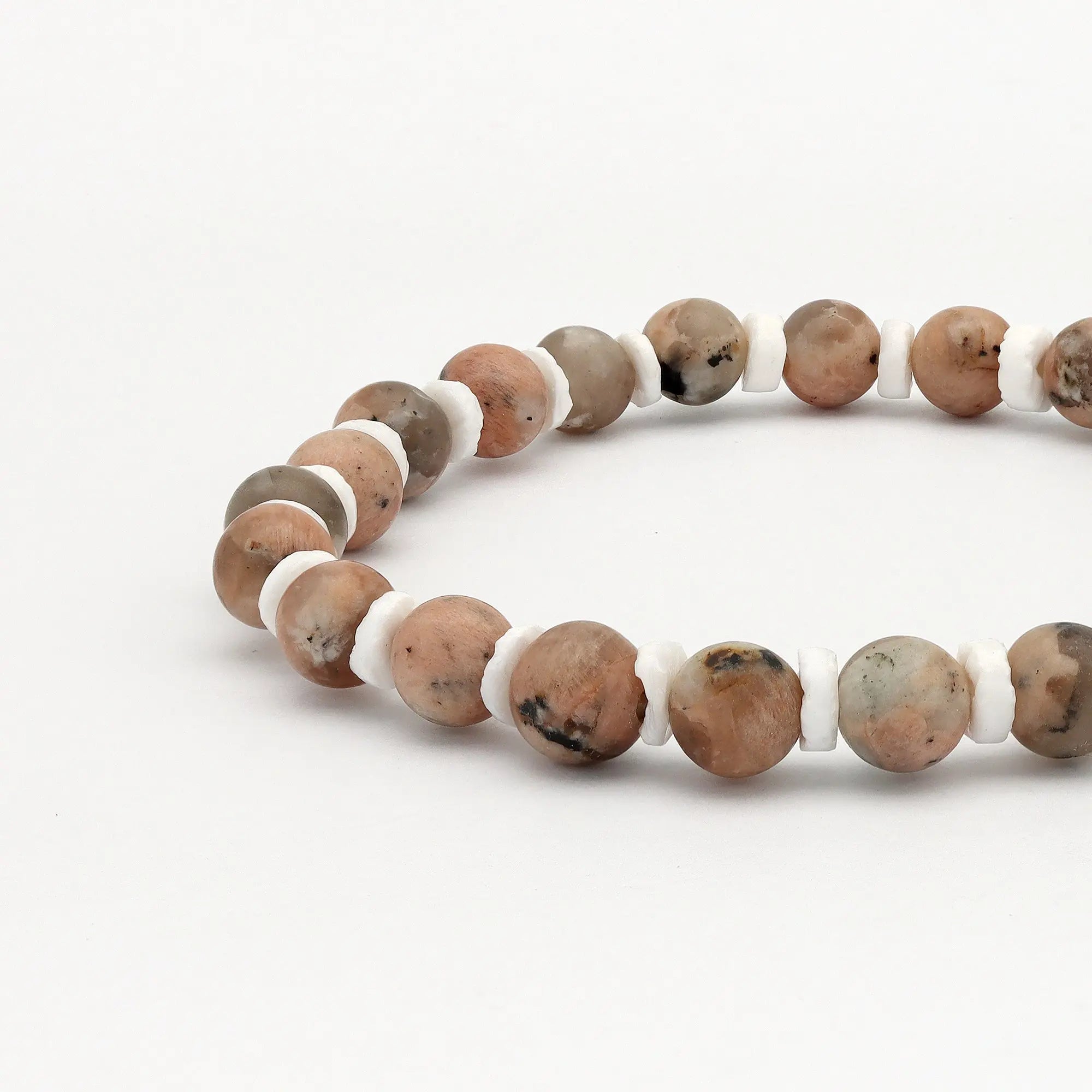 Pineapple Island Puncak Jaya Rhodonite Stretchy Bracelet - Natural Stone Pale Tones