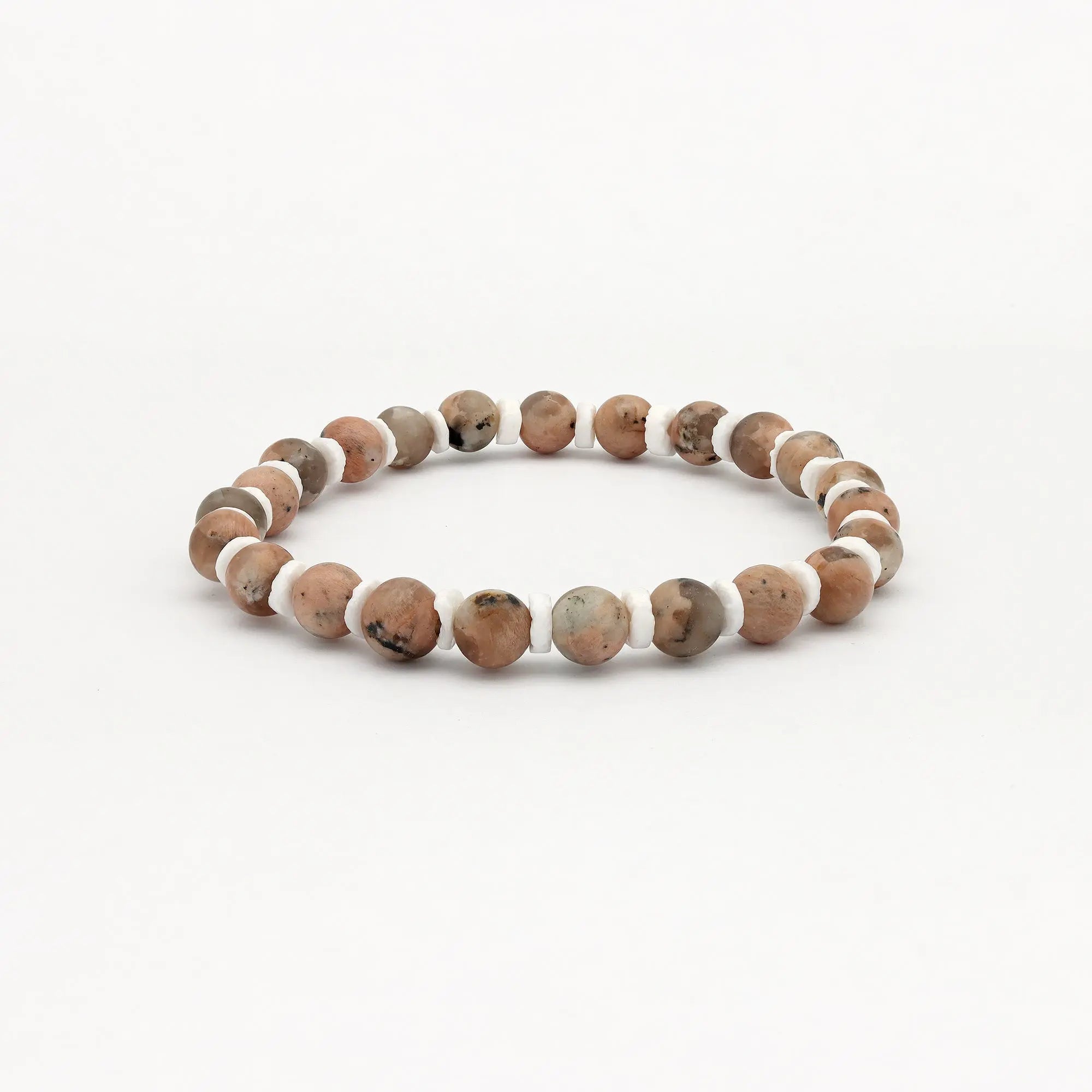 Pineapple Island Puncak Jaya Rhodonite Stretchy Bracelet - Natural Stone Pale Tones