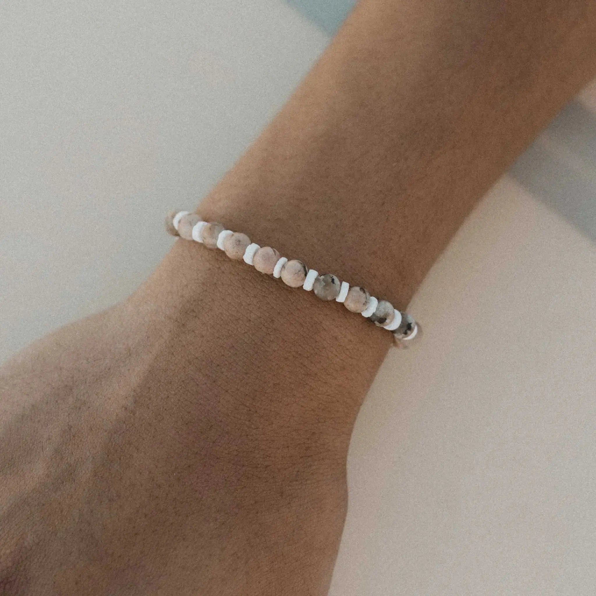 Pineapple Island Puncak Jaya Rhodonite Stretchy Bracelet - Natural Stone Pale Tones