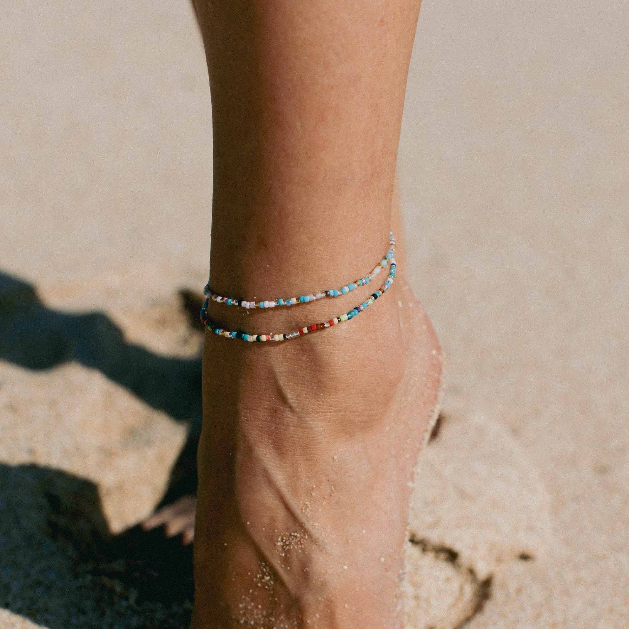 Pineapple Island Alila Dainty Colourful Beaded Anklet - Multicoloured