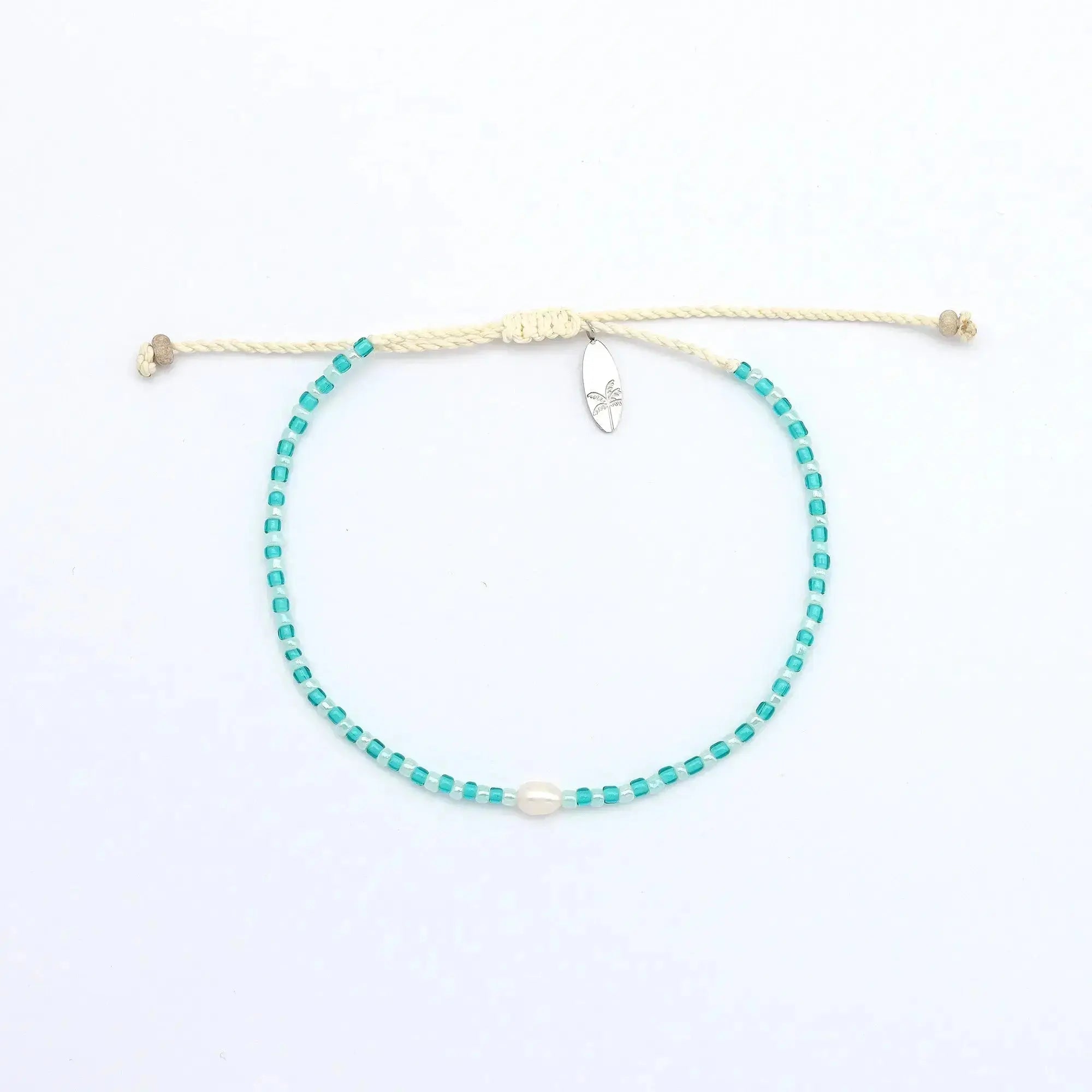 Pineapple Island Mutiara Dainty Beaded Anklet - Turquoise/Pale Blue