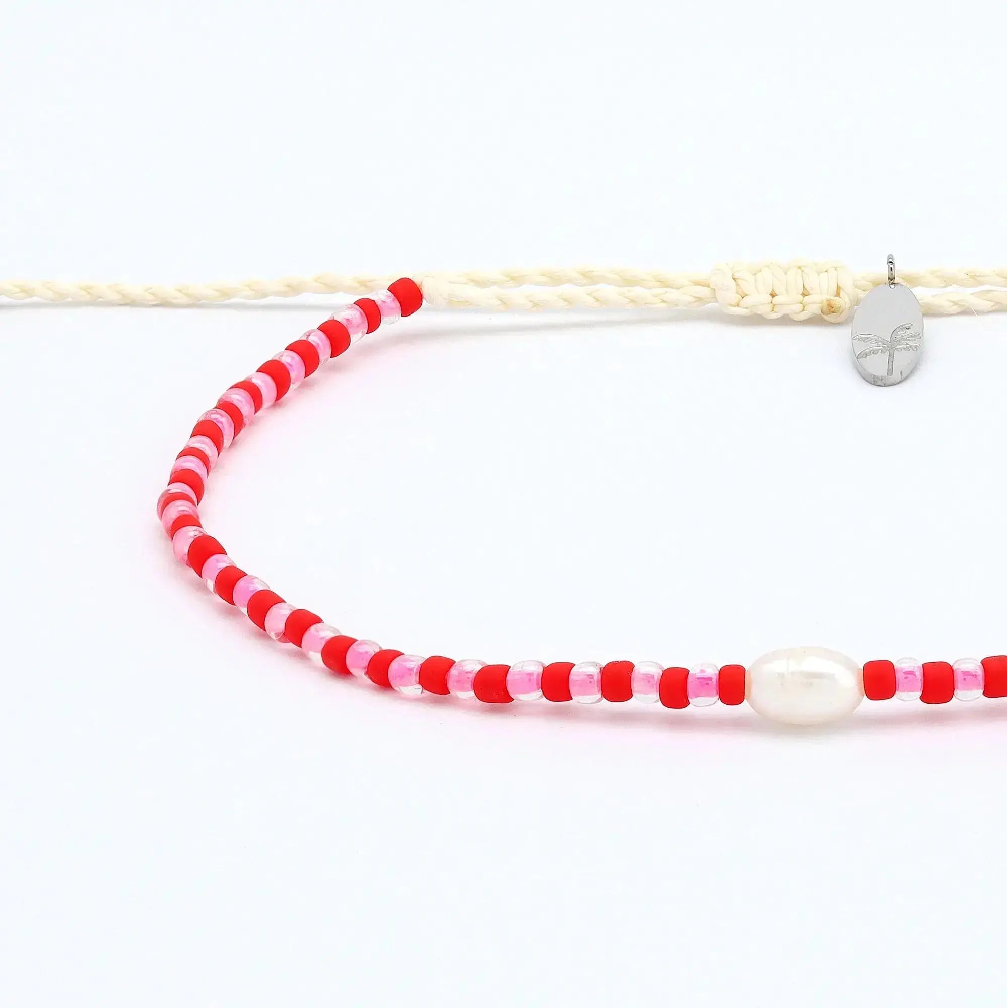 Pineapple Island Mutiara Dainty Beaded Anklet - Red/Pink