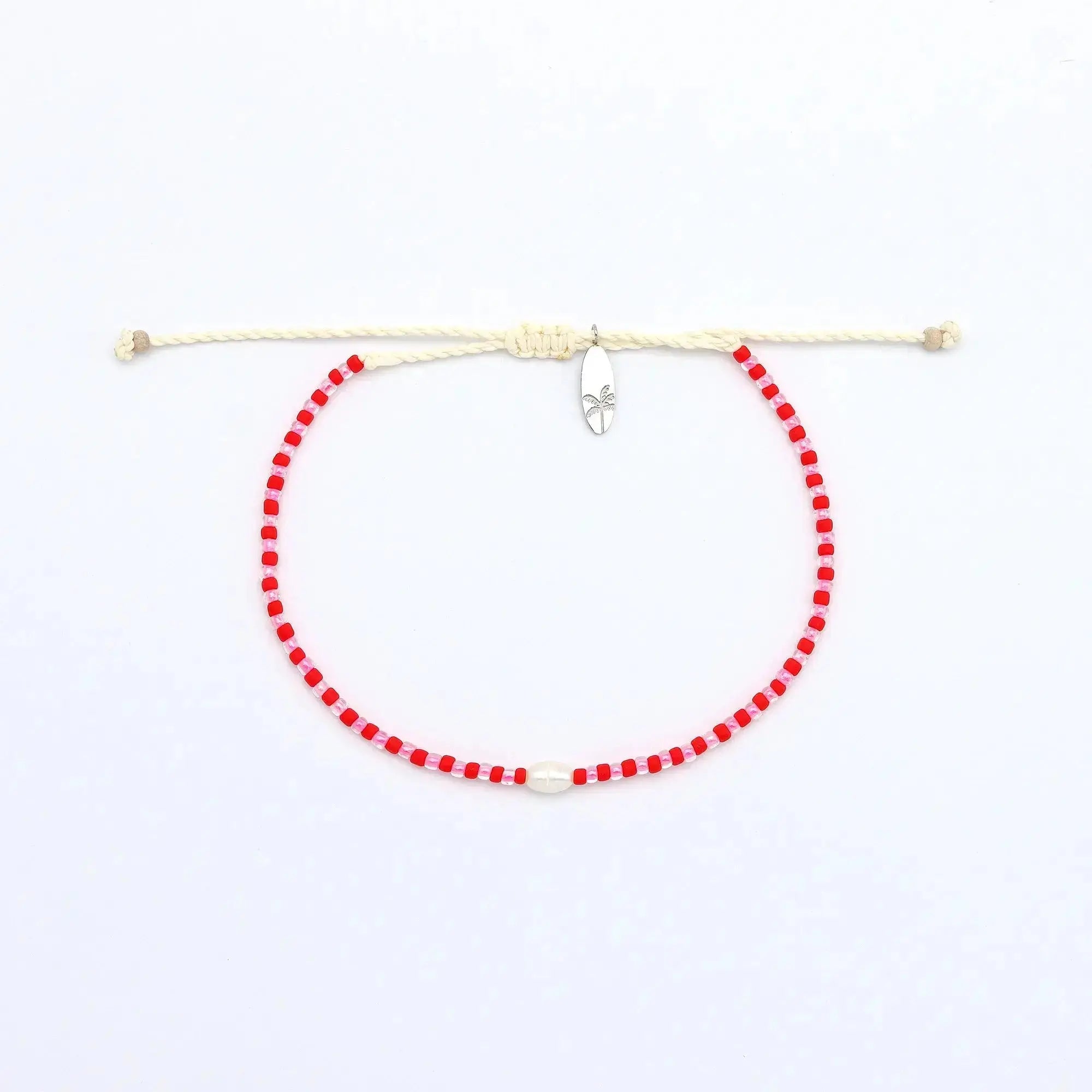 Pineapple Island Mutiara Dainty Beaded Anklet - Red/Pink