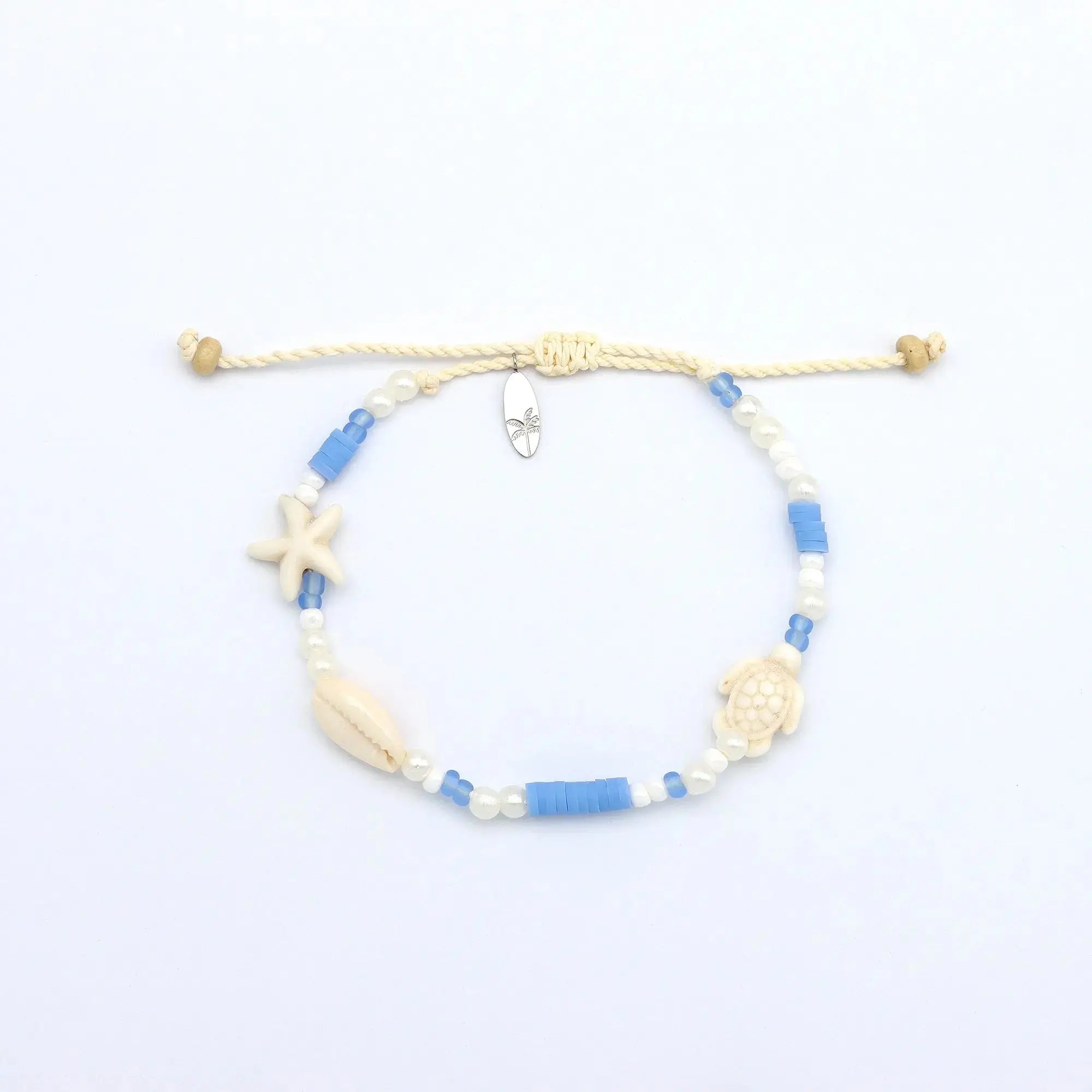 Pineapple Island Sagara Hati Beaded Charm Bracelet - Blue/White