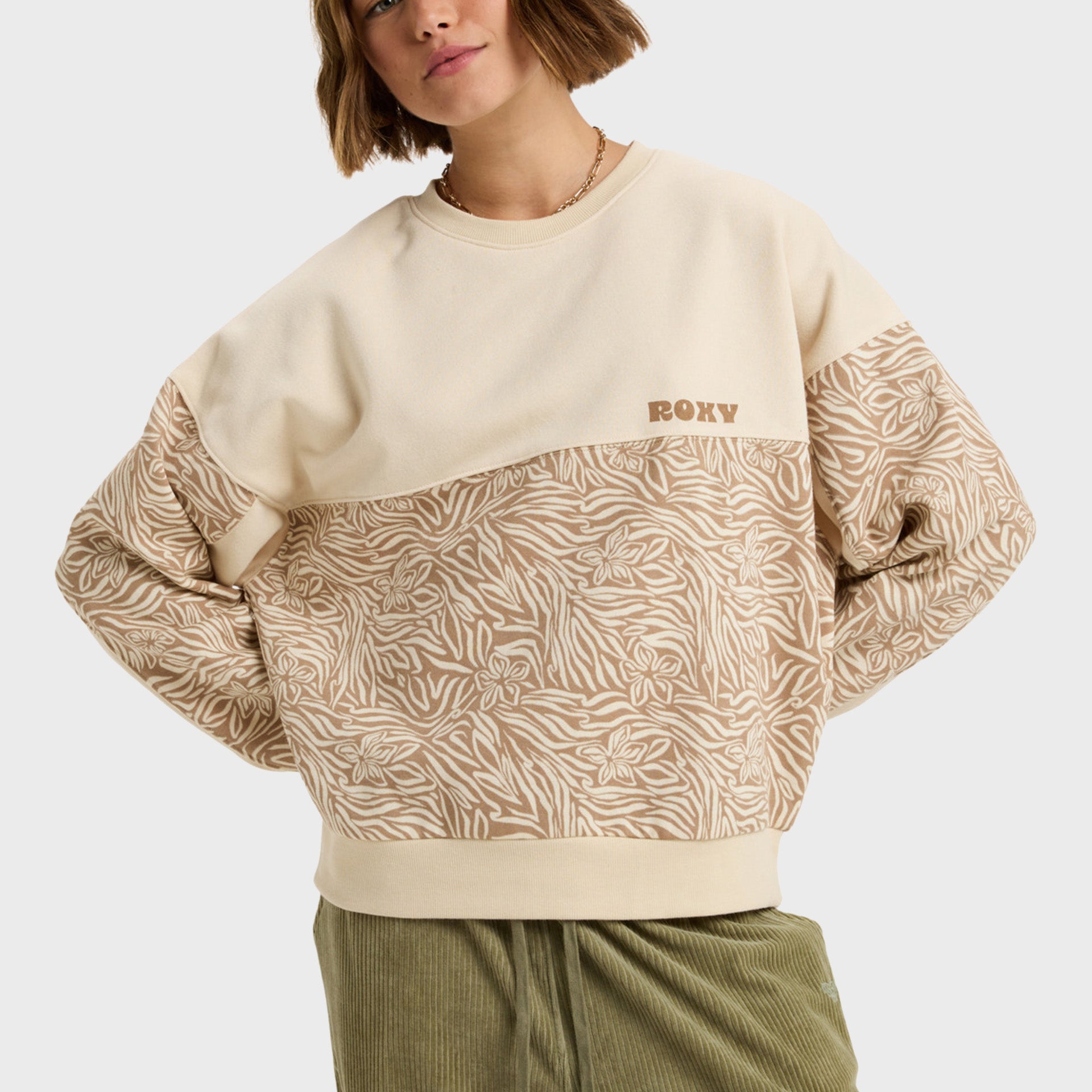 Roxy Womens Gone Wild Block Crew Sweatshirt - Parchment