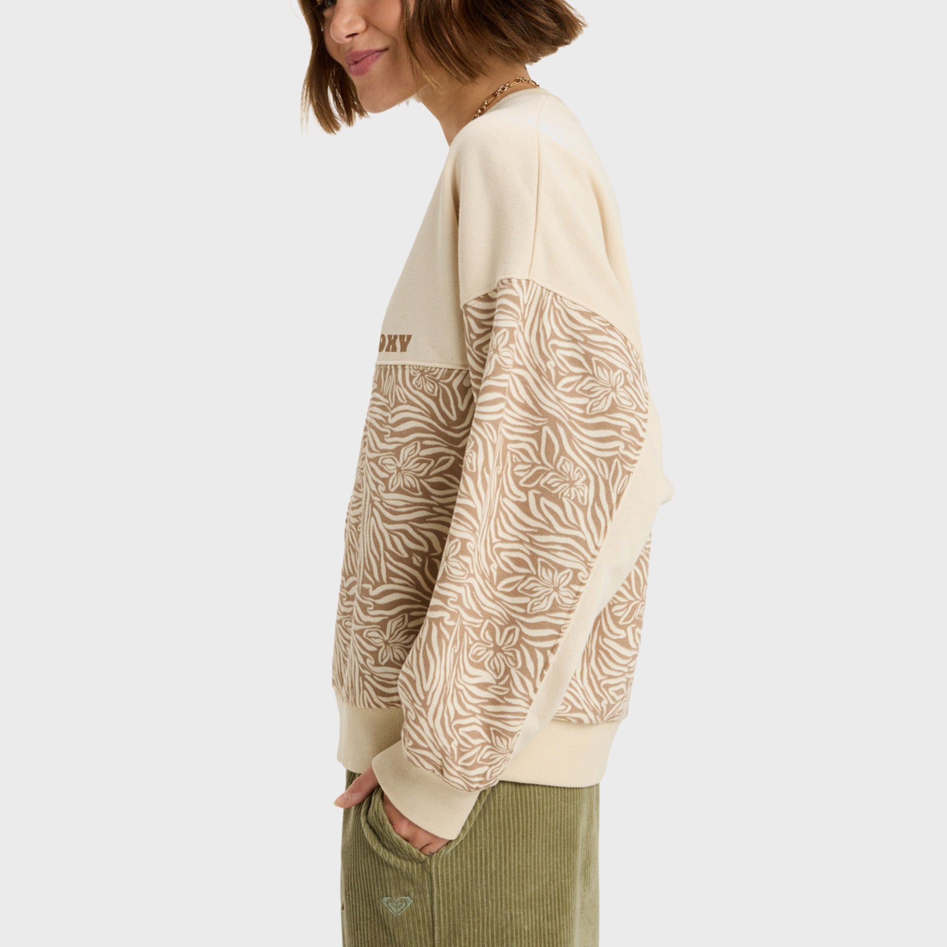 Roxy Womens Gone Wild Block Crew Sweatshirt - Parchment