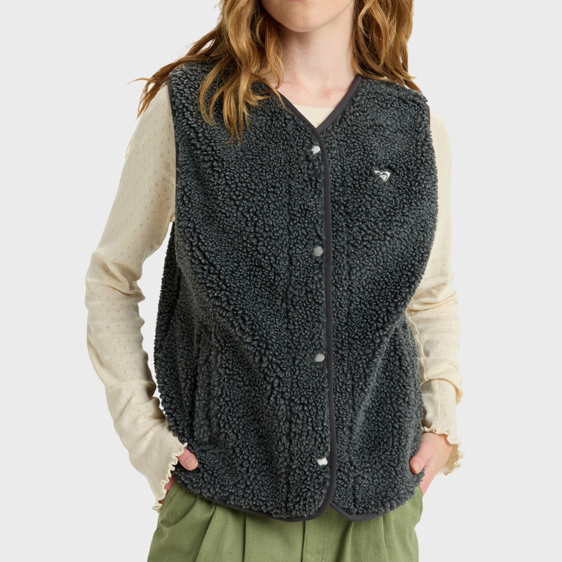 Roxy Womens Iconic Town Sherpa Polar Fleece Vest - Phantom