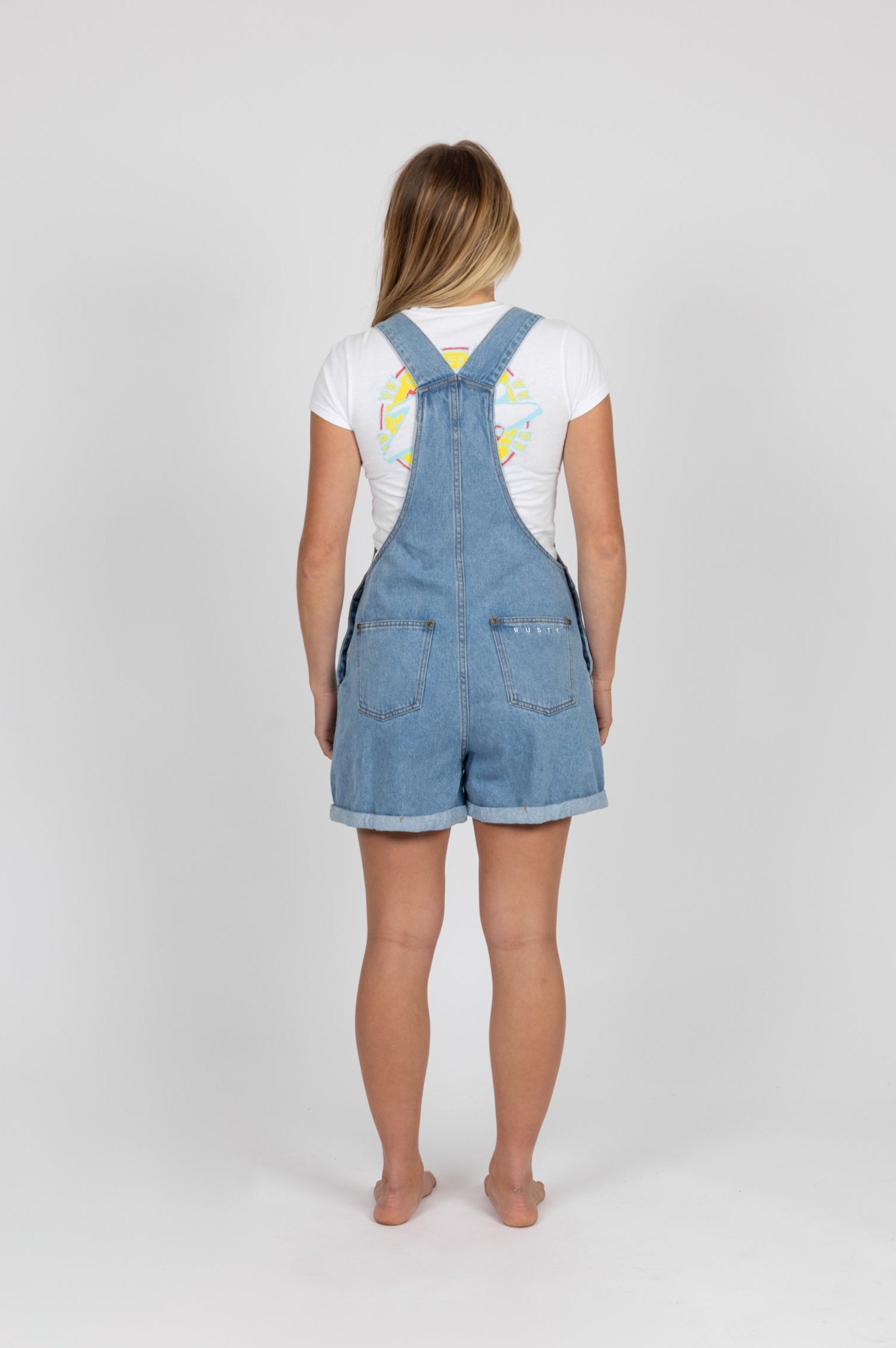 Rusty Womens Ace Denim Overall Shorts - Sea Blue