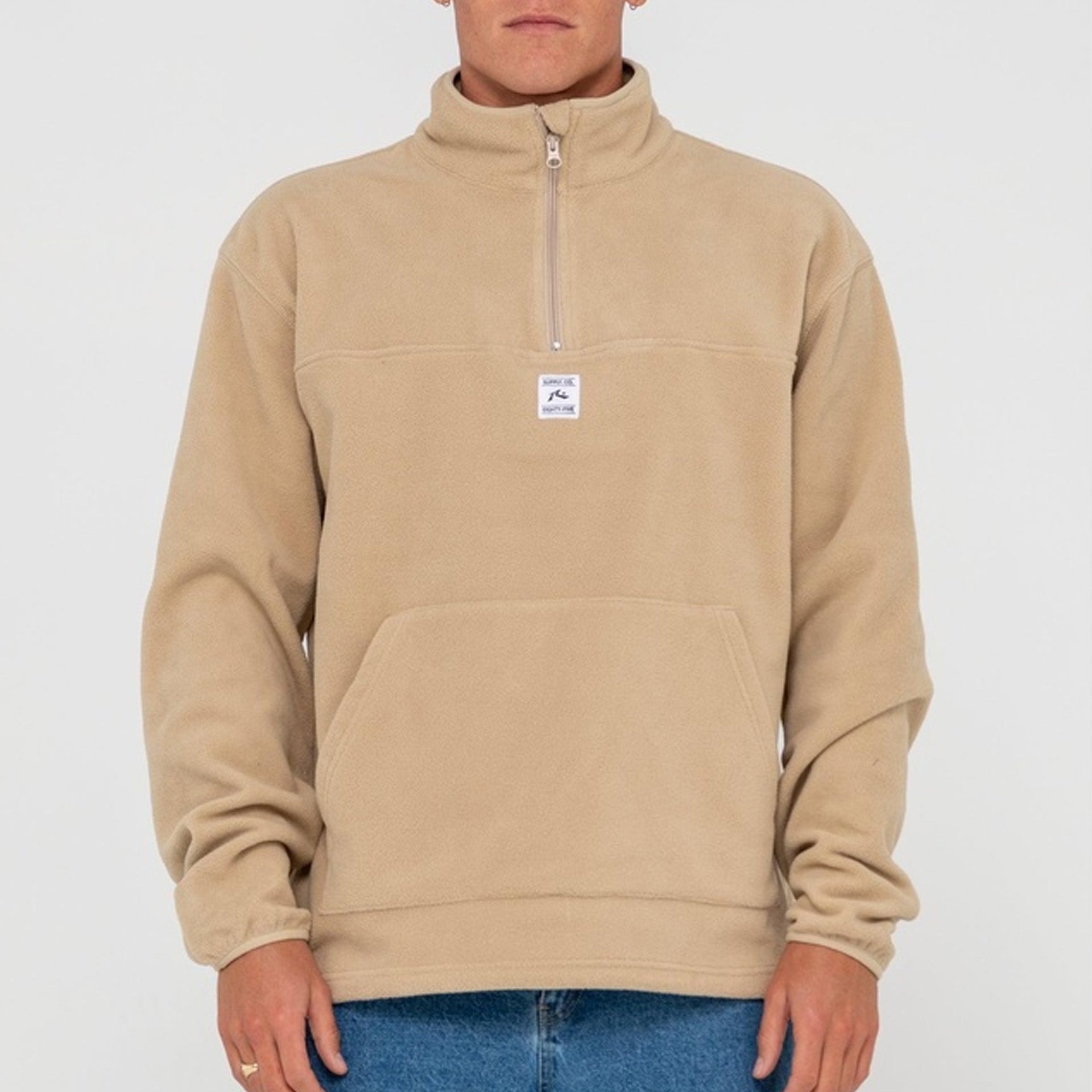 Rusty Core Division Polar Fleece Quarter Zip - Abbey Stone - ManGo Surfing