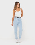 Rusty Womens High Waisted Straight Mom Jean - Sky Blue Heather