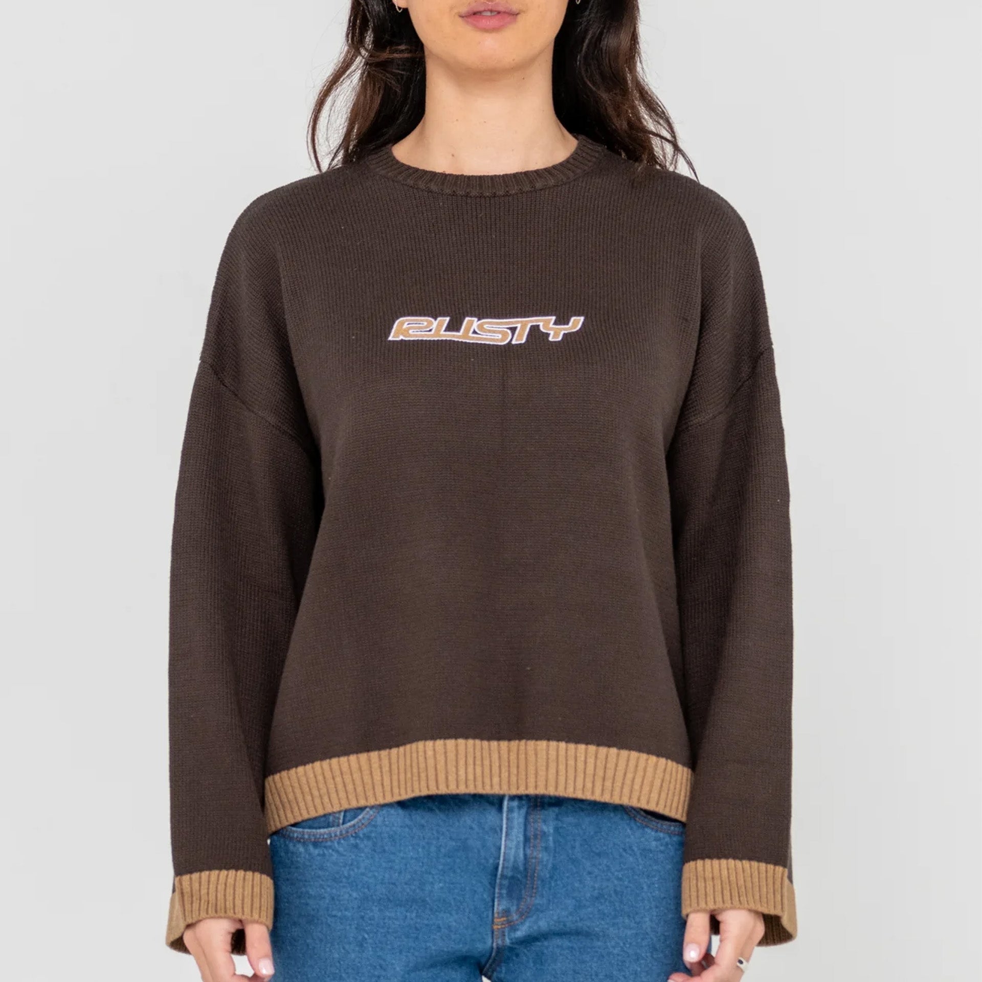 Rusty Womens Rider Relaxed Crew Neck Knit - Java - ManGo Surfing