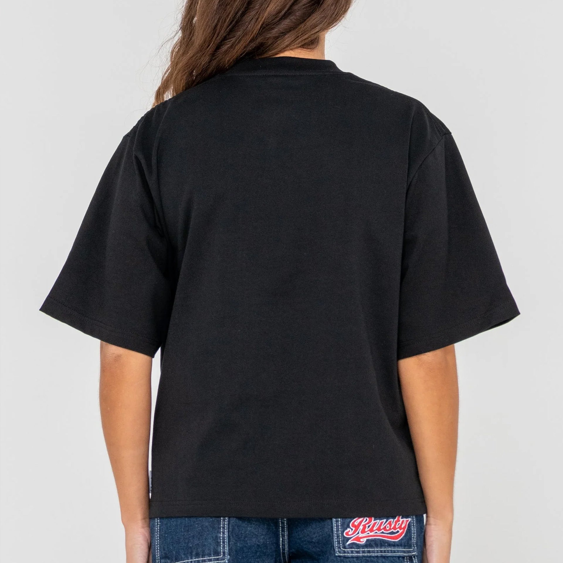 Rusty Womens Steezey Cropped Boxy T-Shirt - Black - ManGo Surfing