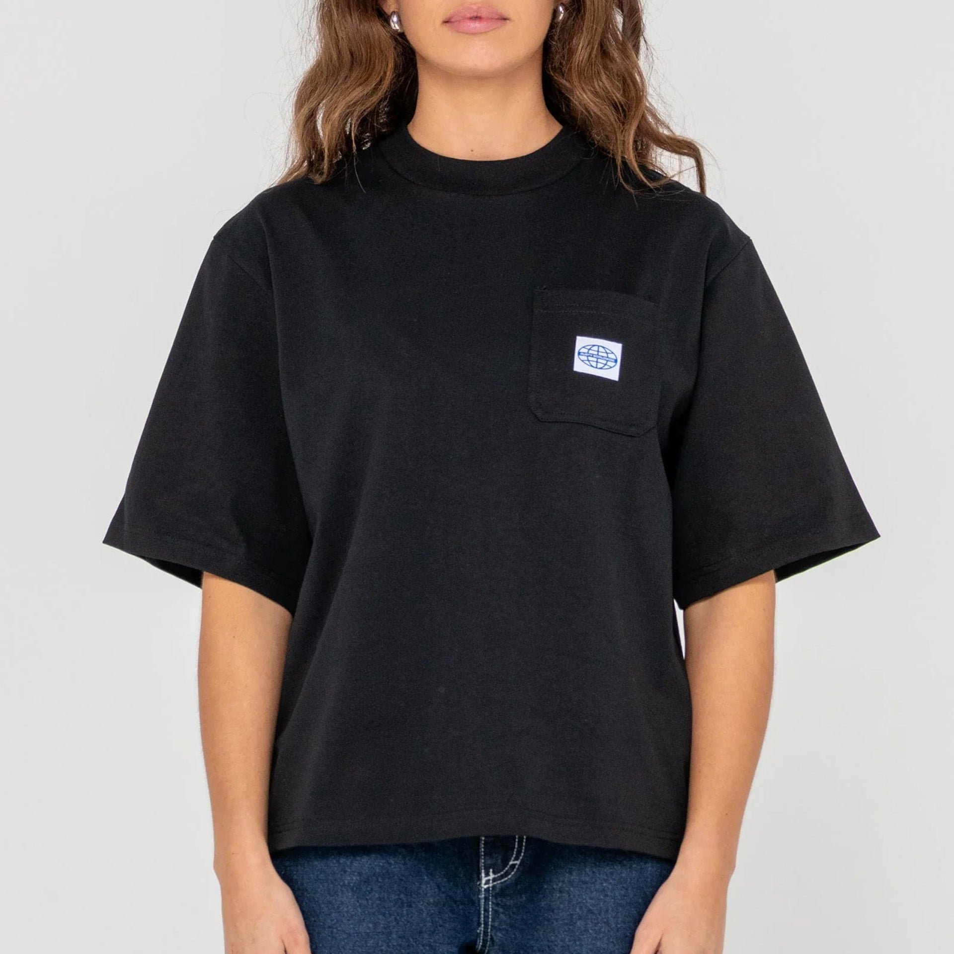 Rusty Womens Steezey Cropped Boxy T-Shirt - Black - ManGo Surfing