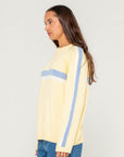 Rusty Womens White Lines Long Sleeve Crew Neck Knit - Pale Banana/Retro Blue