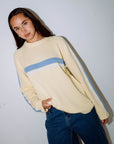 Rusty Womens White Lines Long Sleeve Crew Neck Knit - Pale Banana/Retro Blue