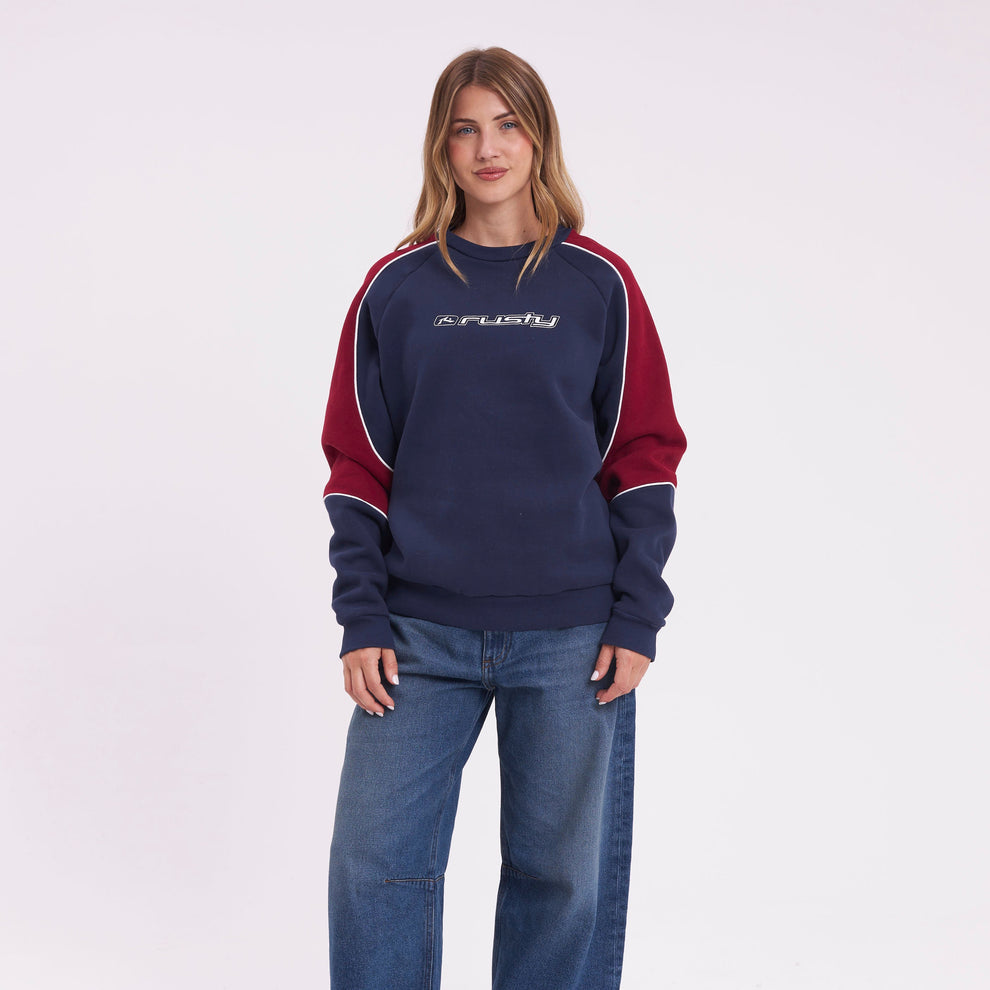 Rusty Womens South Of The River Oversized Crewneck Sweatshirt - Navy/Red