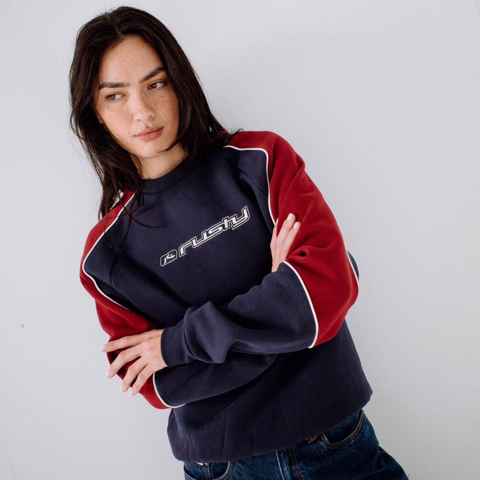 Rusty Womens South Of The River Oversized Crewneck Sweatshirt - Navy/Red