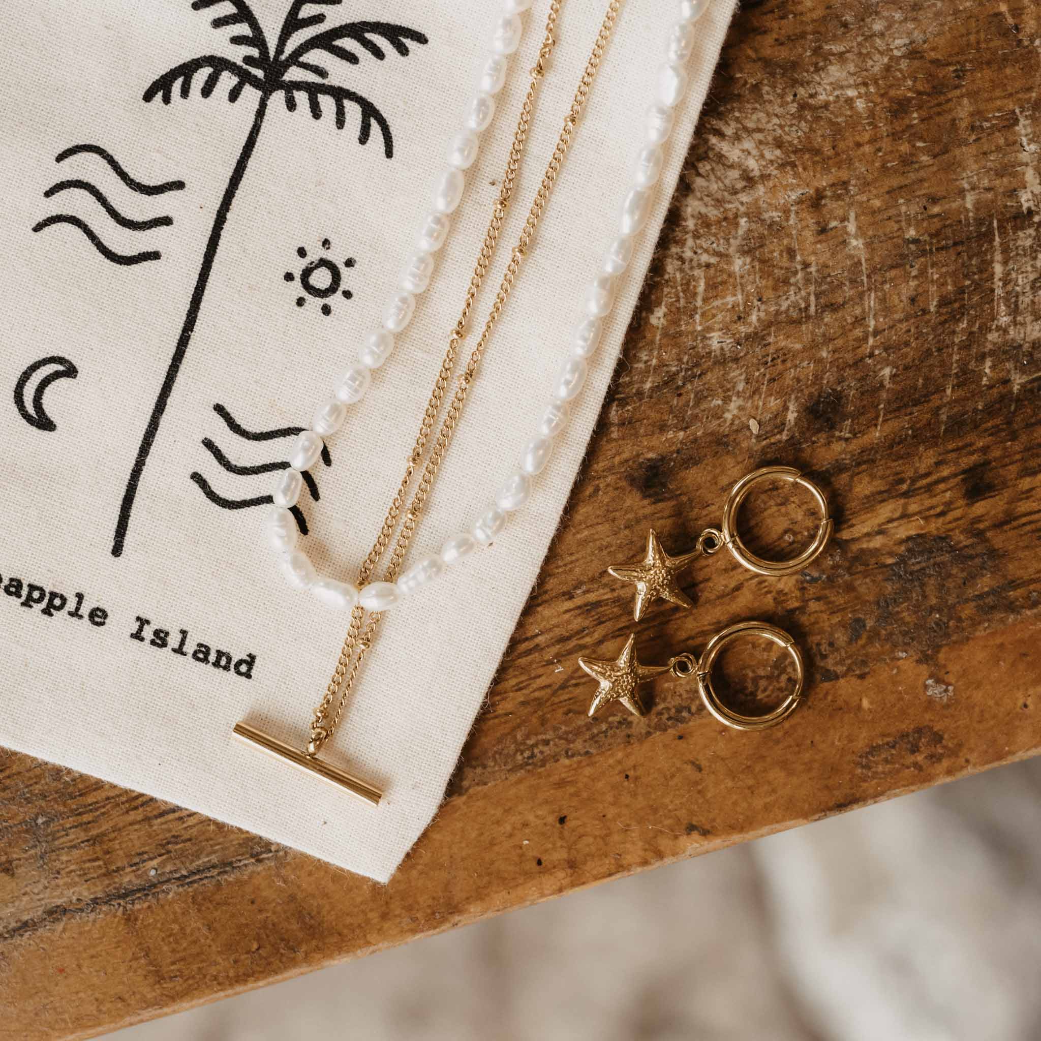 Pineapple Island Starfish Hoop Waterproof Earrings - Gold