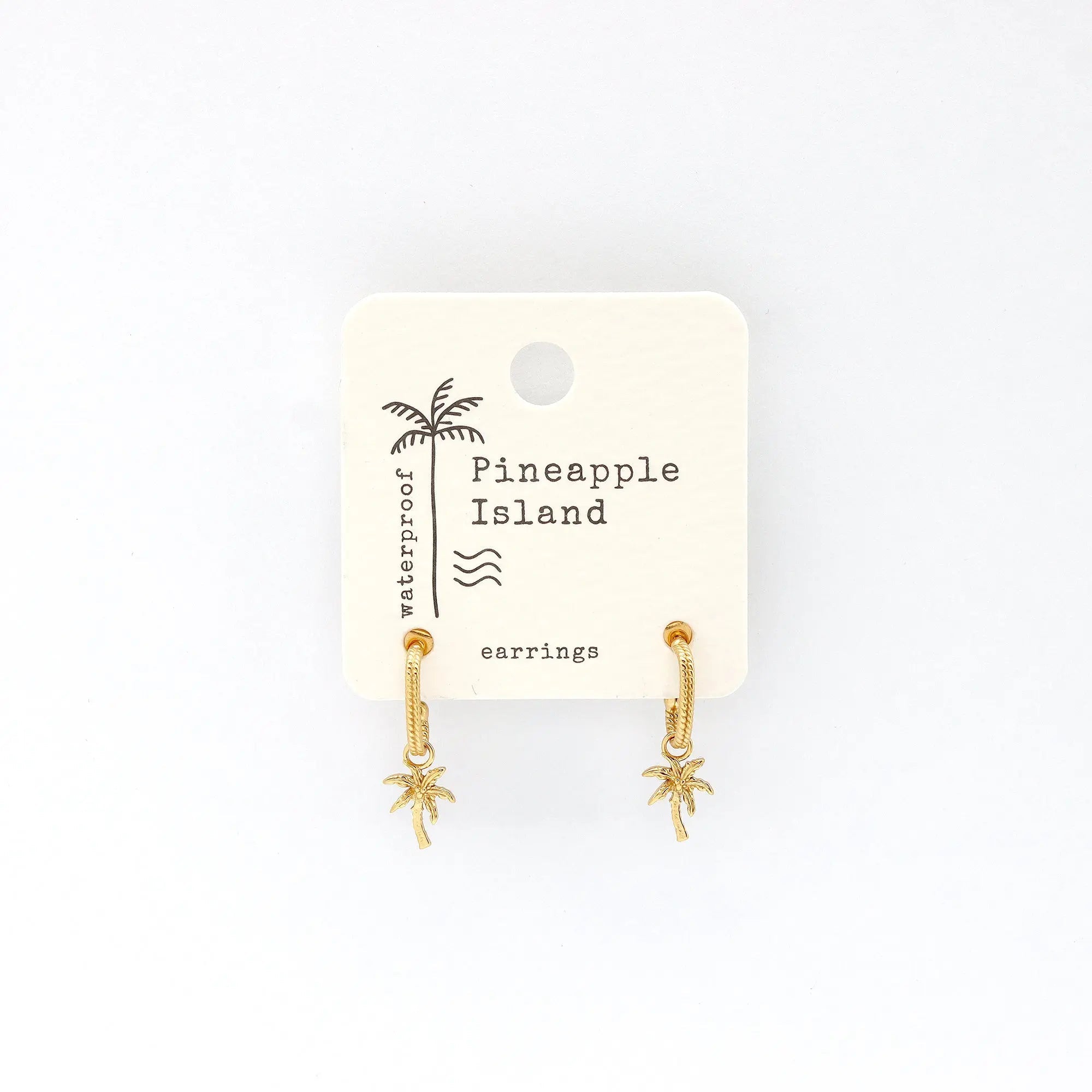 Pineapple Island Palima Tree Charm Waterproof Earrings - Gold